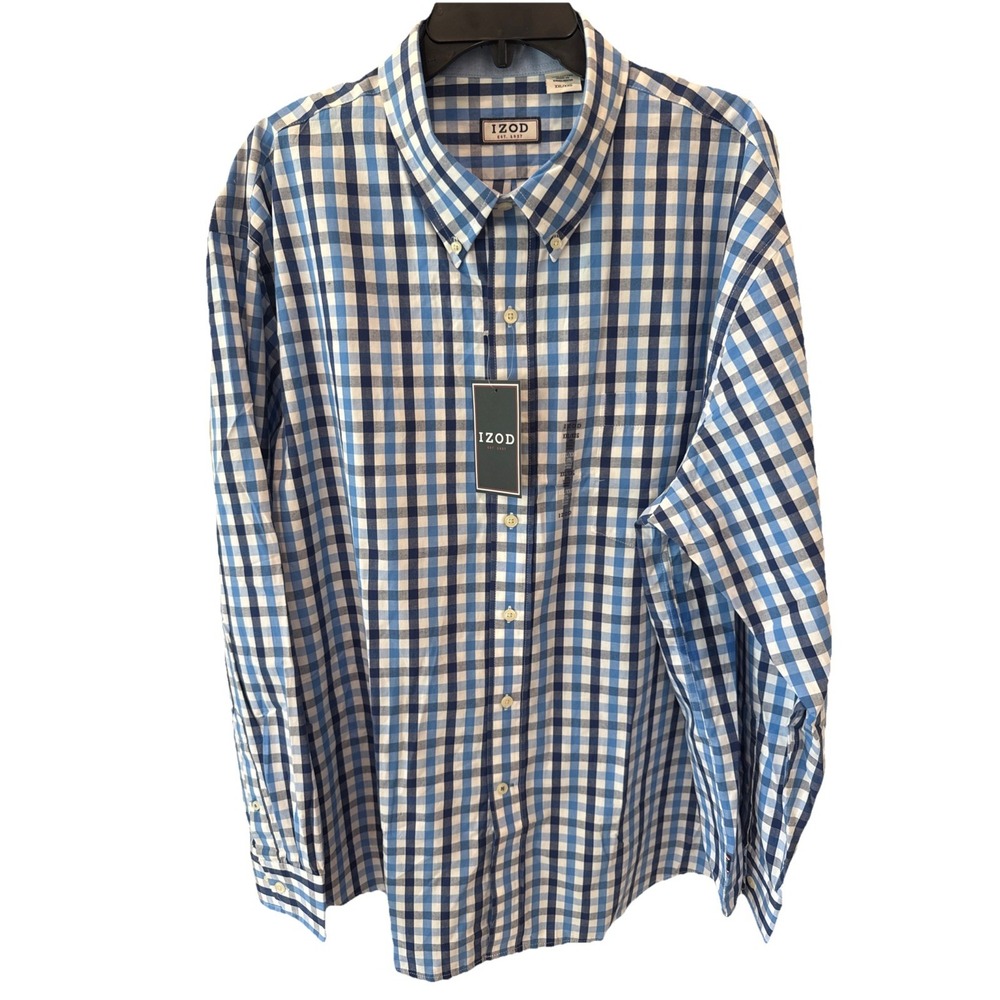 IZOD Mens Long Sleeve XXL Casual Shirt New‎ with Tags Plaid Blue Preppy
